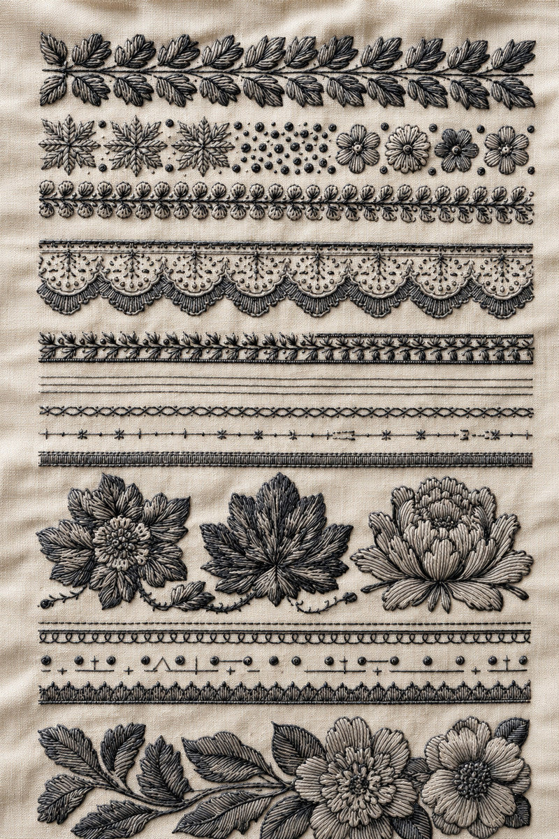 Modular Border Library Plate Modular 1 from Modular & Combine Friendly Embroidery Systems Book 3, a digital embroidery design reference for machine embroidery designs, embroidery patterns and border and edge embroidery.