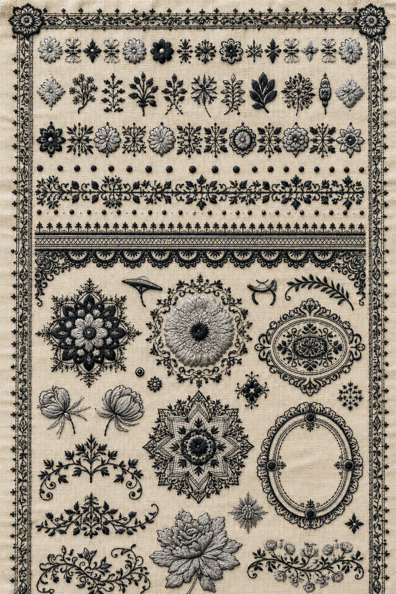 Modular Embroidery Pattern Book Plate 1 from Modular & Combine Friendly Embroidery Systems Book 1, a digital embroidery design reference for machine embroidery designs, embroidery patterns and embroidery design reference.
