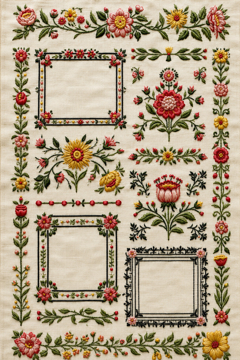 Modular Embroidery Pattern Book Plate 1 from Modular & Combine Friendly Embroidery Systems Book 3, a digital embroidery design reference for machine embroidery designs, embroidery patterns and embroidery design reference.