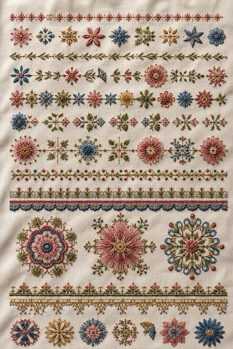 Modular Embroidery Pattern Book Plate 1 from Modular & Combine Friendly Embroidery Systems Book 4, a digital embroidery design reference for machine embroidery designs, embroidery patterns and embroidery design reference.