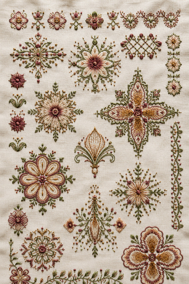 Modular Embroidery Pattern Book Plate 1 from Modular & Combine Friendly Embroidery Systems - Book 2, a machine embroidery design reference.