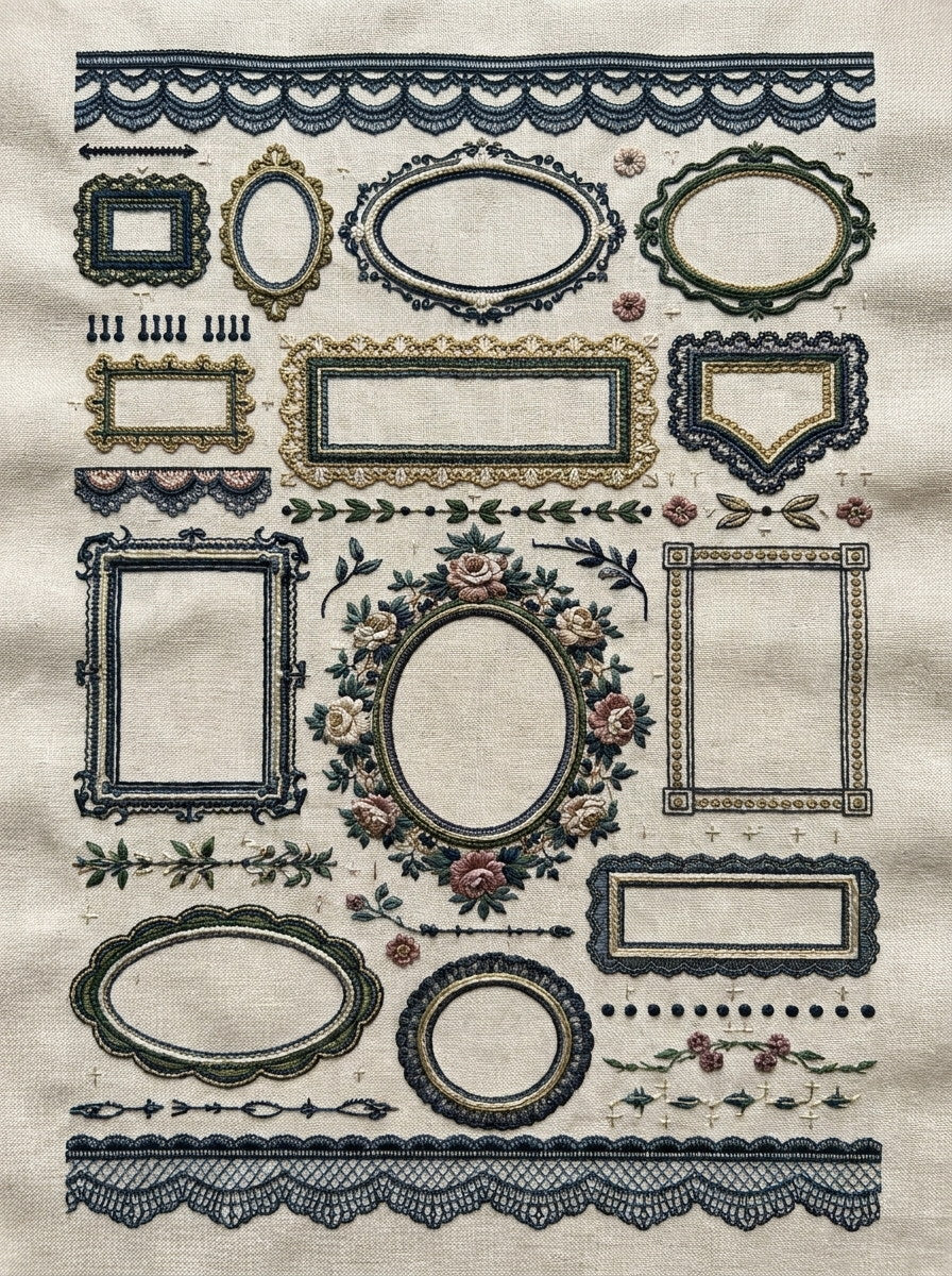 Modular Frame Kit Library Plate from Classic Frames & Borders Book 6, a digital embroidery design reference for machine embroidery designs, embroidery patterns and border and edge embroidery.