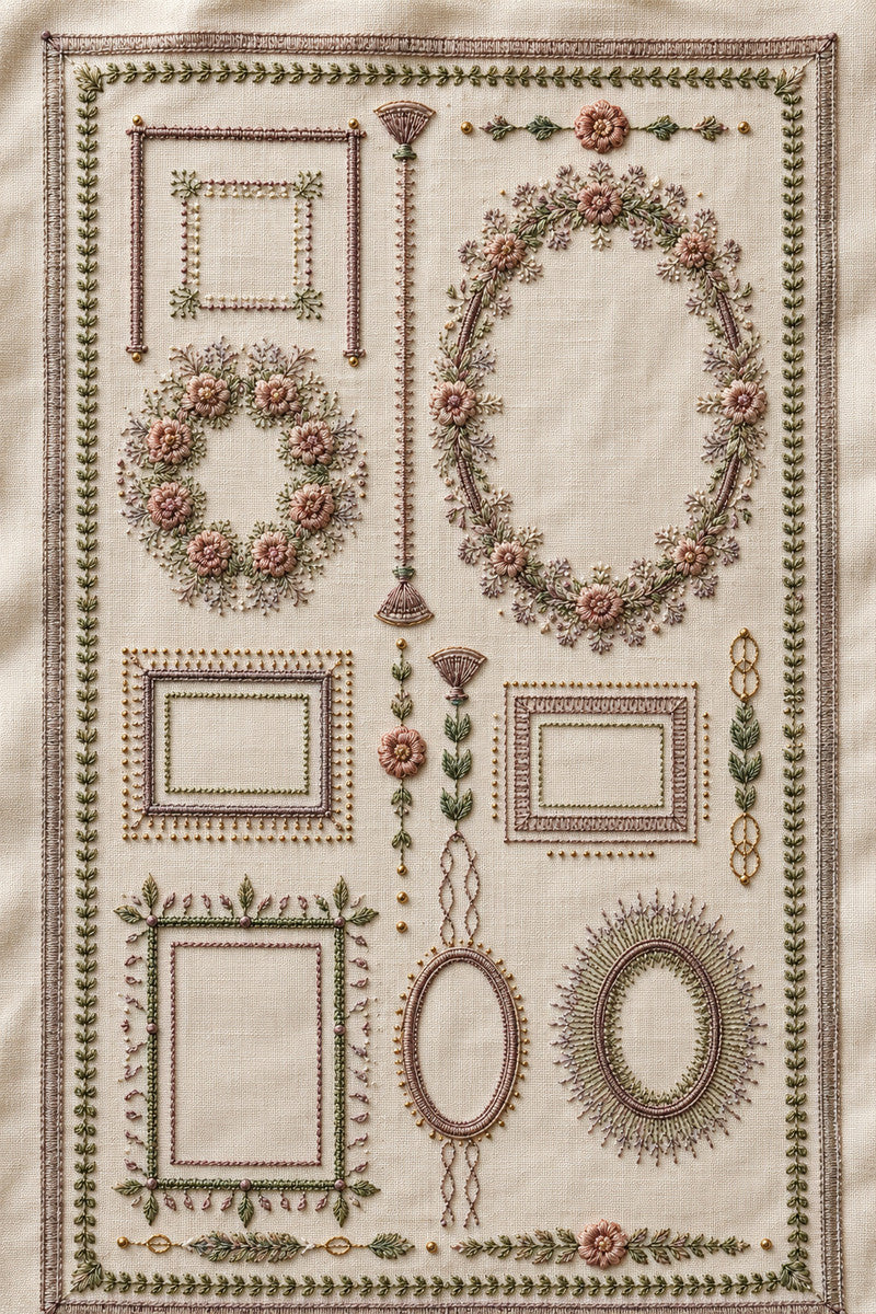 Modular Frame Library Plate Modular 1 from Modular & Combine Friendly Embroidery Systems Book 3, a digital embroidery design reference for machine embroidery designs, embroidery patterns and frames and monogram spaces.