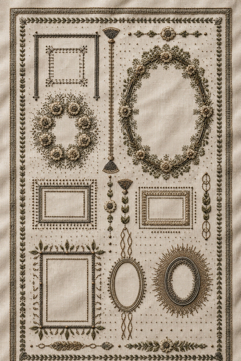 Modular Frame Library Plate Modular 2 from Modular & Combine Friendly Embroidery Systems Book 3, a digital embroidery design reference for machine embroidery designs, embroidery patterns and frames and monogram spaces.