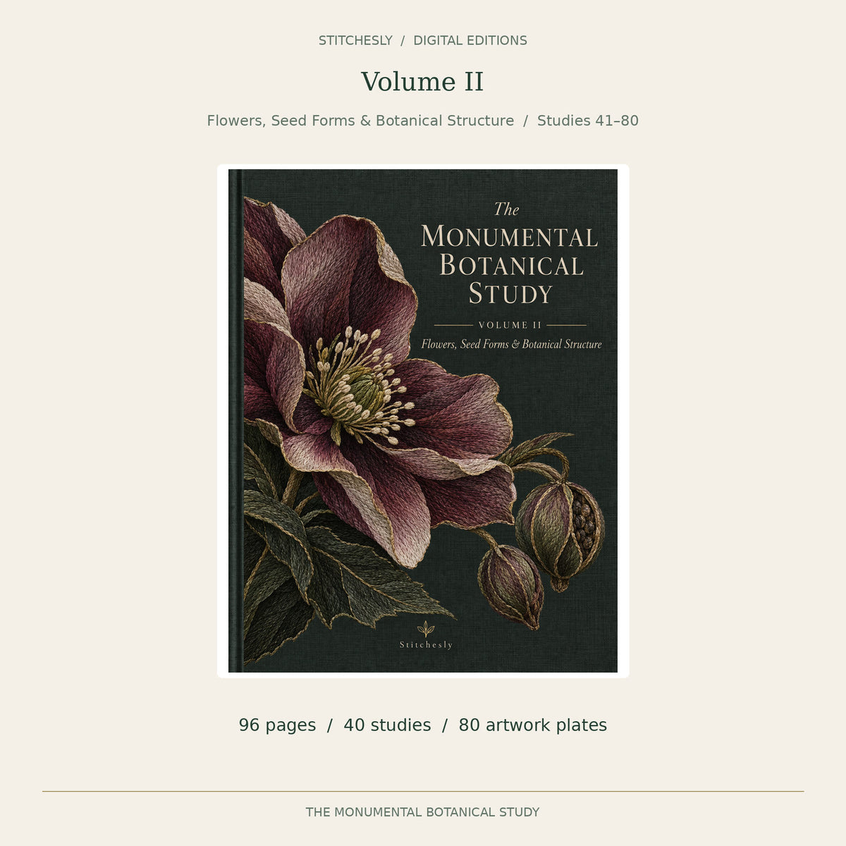 Verified Volume II front cover of The Monumental Botanical Study. Flowers, Seed Forms & Botanical Structure  /  Studies 41–80. 96 editorial pages, 40 studies and 80 artwork plates.