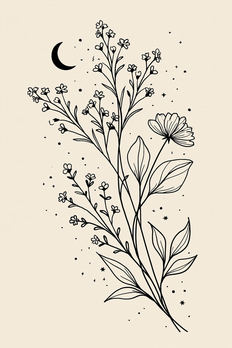 Moon And Floral Branch Motif from Baby & Kids Embroidery Book 4, a digital embroidery design reference for machine embroidery designs, embroidery patterns and baby and keepsake embroidery.