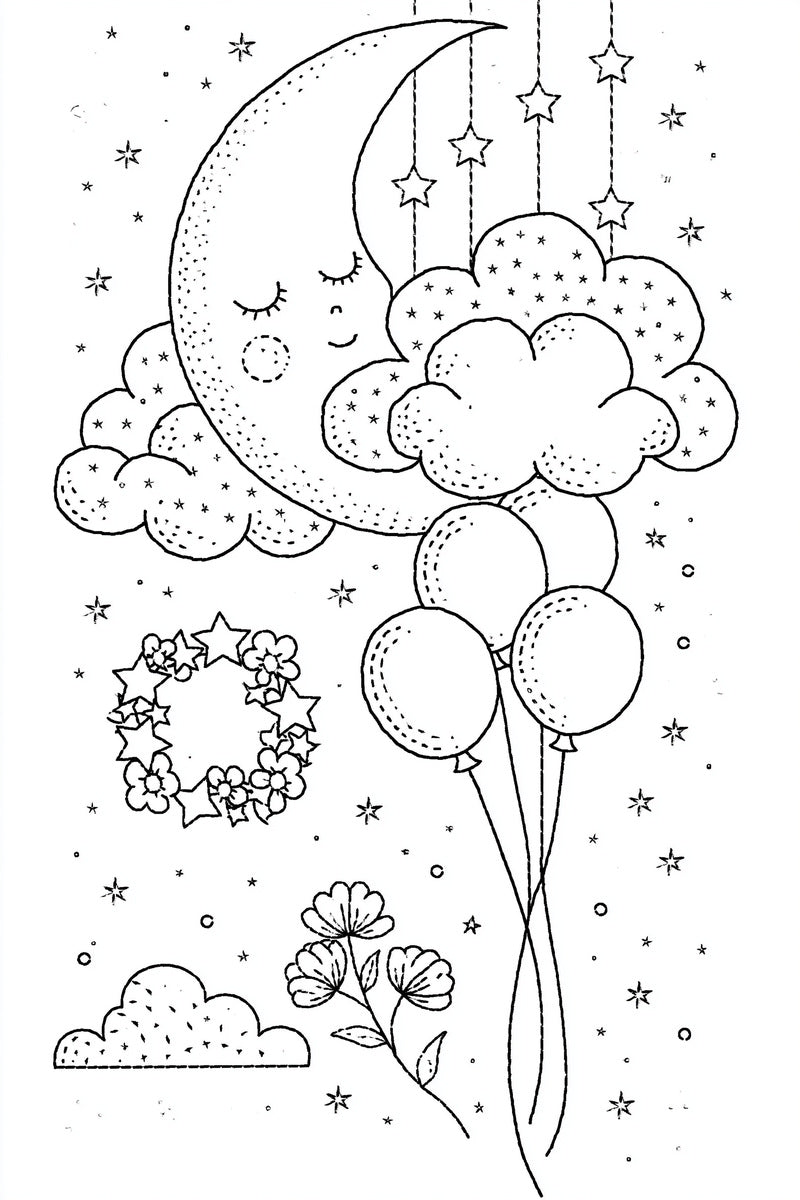 Moon Star And Dream Library from Baby & Kids Embroidery Book 1, a digital embroidery design reference for machine embroidery designs, embroidery patterns and baby and keepsake embroidery.
