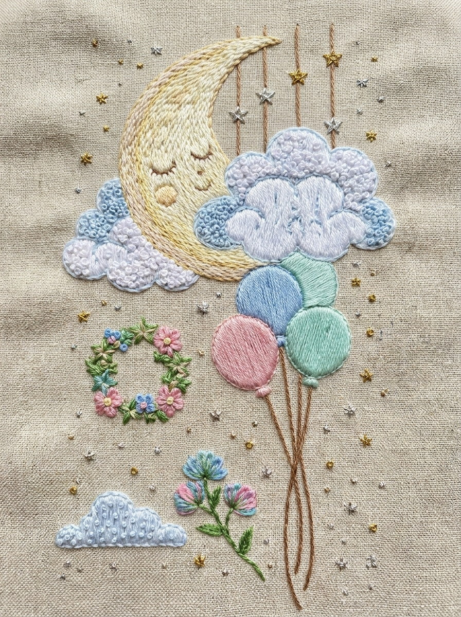 Moon Star And Dream Library Plate Baby And 1 Png from Baby & Kids Embroidery Book 1, a digital embroidery design reference for machine embroidery designs, embroidery patterns and baby and keepsake embroidery.