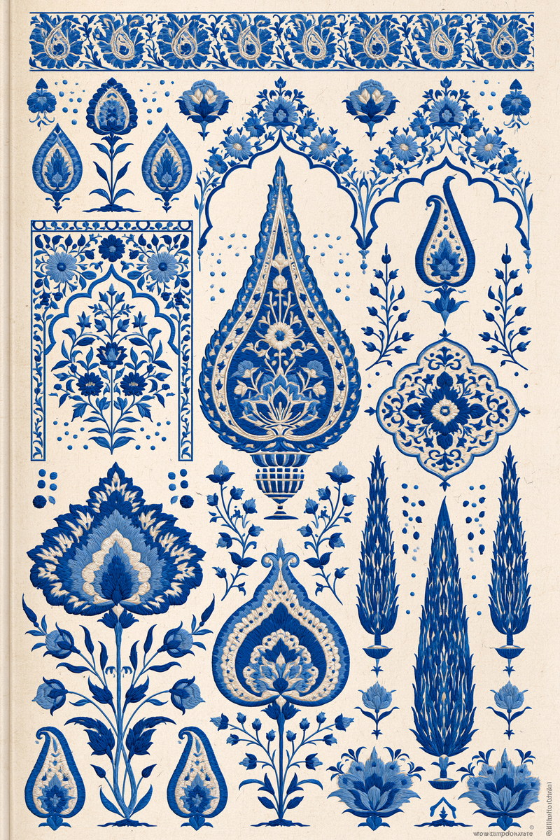 Mughal And Persian Garden Inspired 02 from Mughal & Persian Garden Embroidery Book 4, a digital embroidery design reference for machine embroidery designs, embroidery patterns and botanical and floral embroidery.