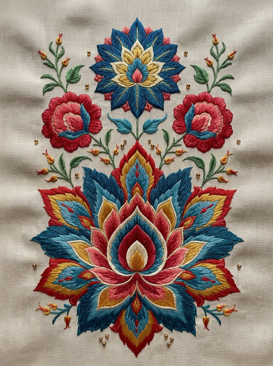 Mughal And Persian Garden Inspired 02 from Mughal & Persian Garden Embroidery Book 4, a digital embroidery design reference for machine embroidery designs, embroidery patterns and botanical and floral embroidery.