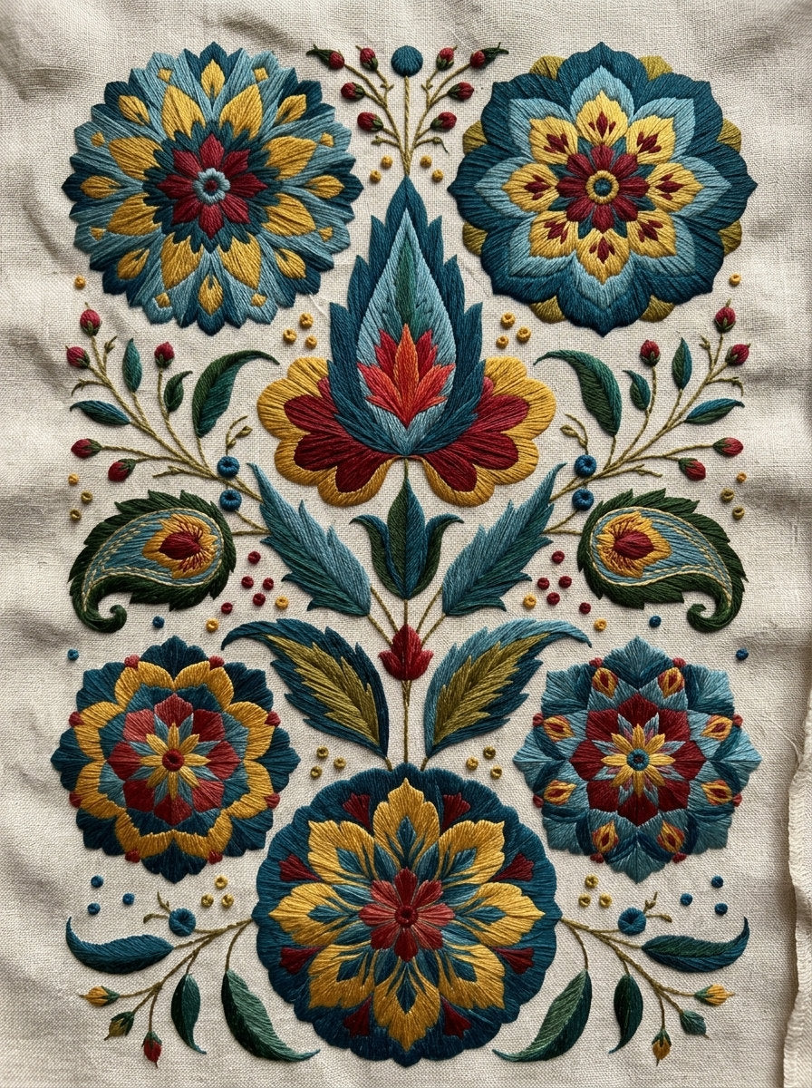 Mughal And Persian Garden Inspired 02 from Mughal & Persian Garden Embroidery Book 6, a digital embroidery design reference for machine embroidery designs, embroidery patterns and botanical and floral embroidery.