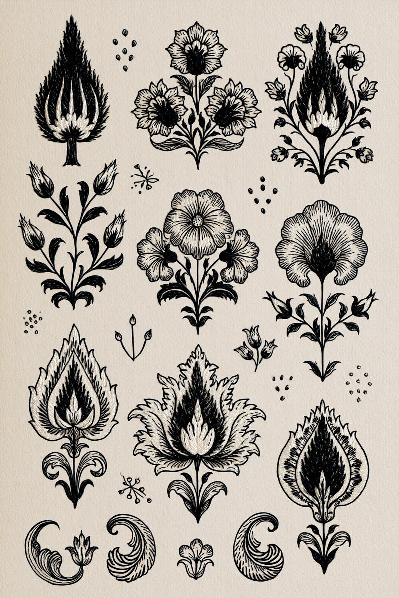 Mughal And Persian Garden Inspired 03 from Mughal & Persian Garden Embroidery Book 5, a digital embroidery design reference for machine embroidery designs, embroidery patterns and botanical and floral embroidery.