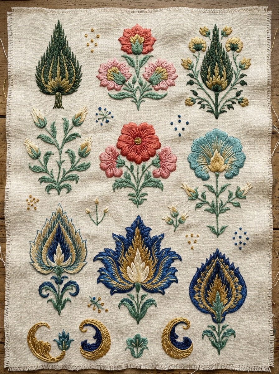 Mughal And Persian Garden Inspired 03 from Mughal & Persian Garden Embroidery Book 5, a digital embroidery design reference for machine embroidery designs, embroidery patterns and botanical and floral embroidery.