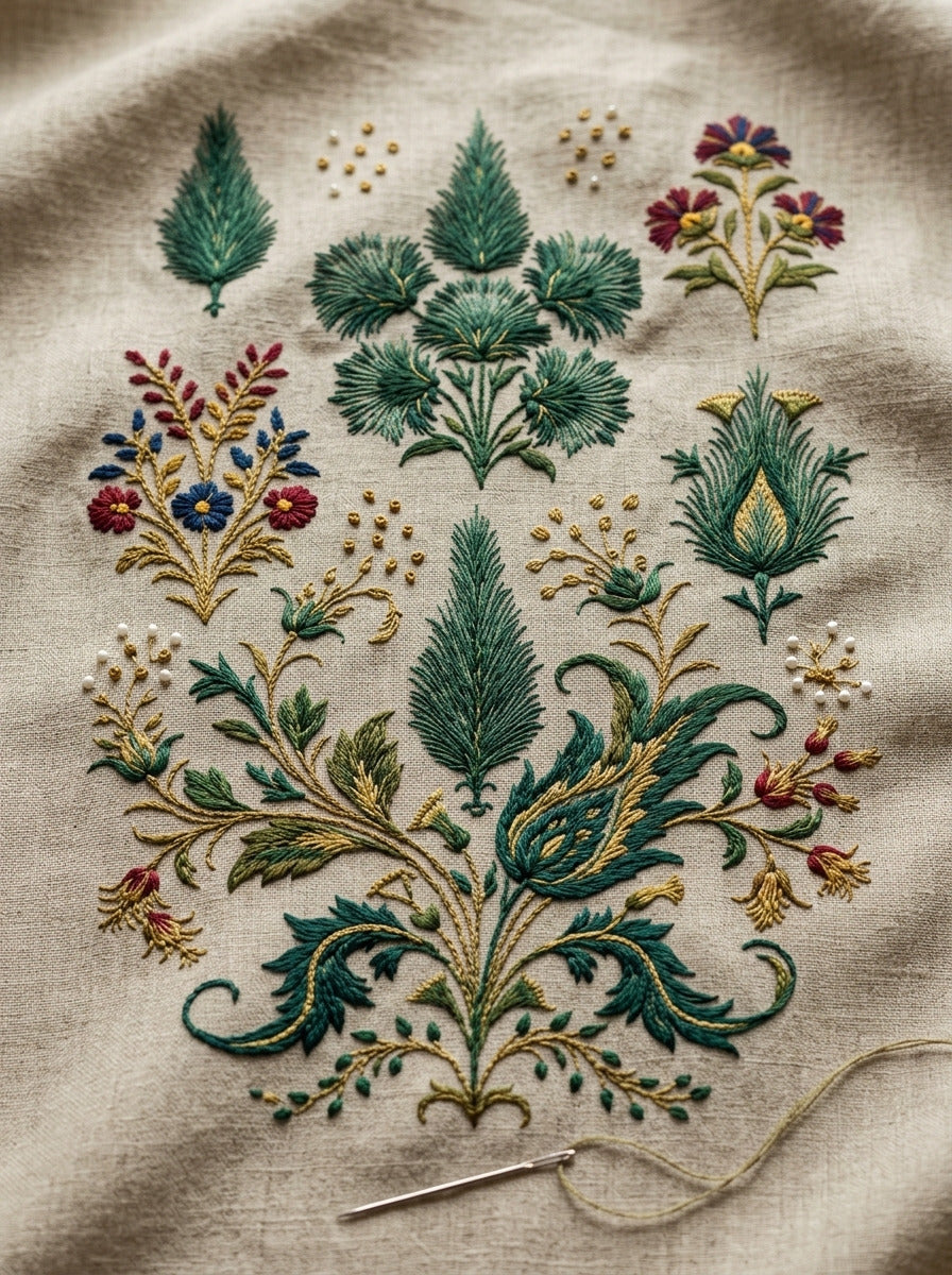 Mughal And Persian Garden Inspired 03 from Mughal & Persian Garden Embroidery Book 2, a digital embroidery design reference for machine embroidery designs, embroidery patterns and botanical and floral embroidery.