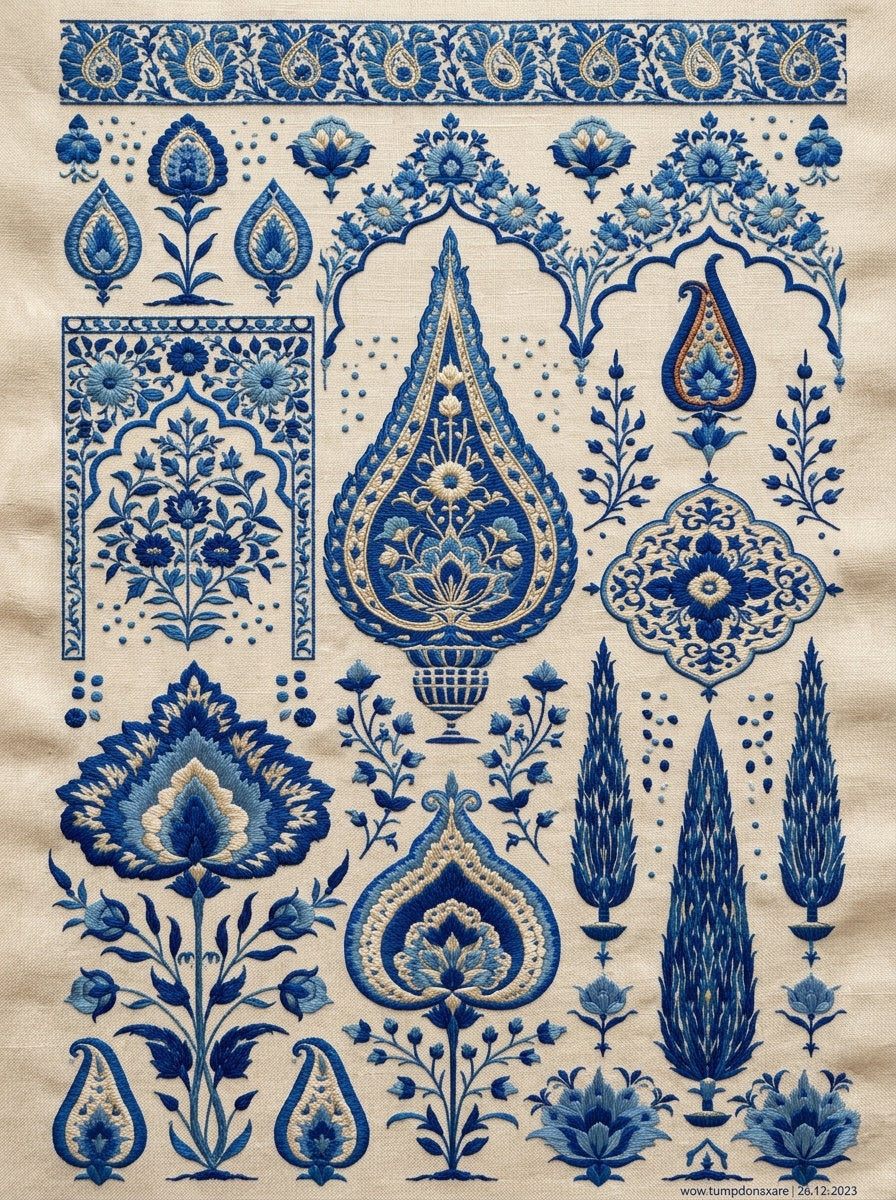 Mughal And Persian Garden Inspired from Mughal & Persian Garden Embroidery Book 4, a digital embroidery design reference for machine embroidery designs, embroidery patterns and botanical and floral embroidery.