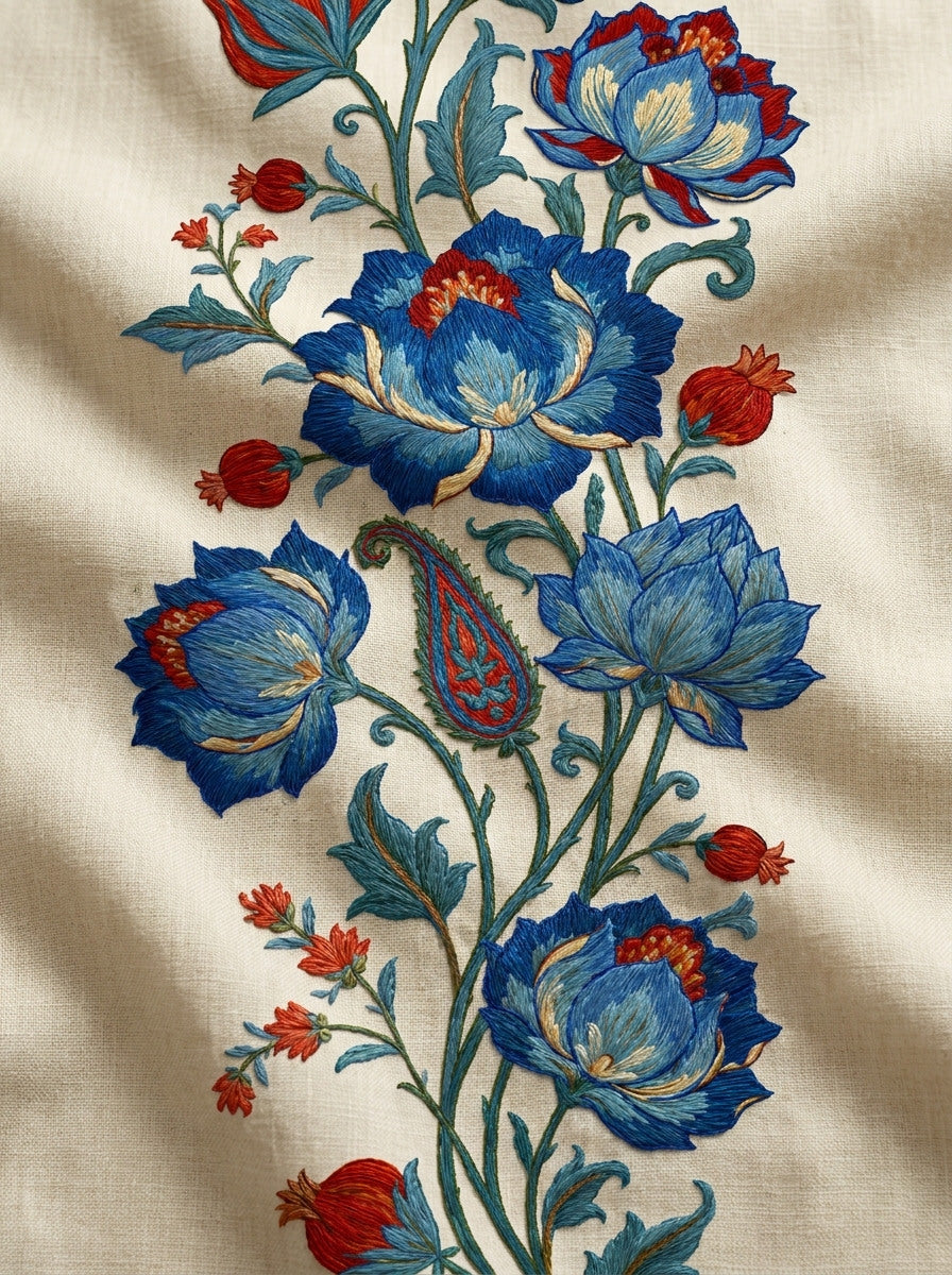 Mughal Blouse Front Panel Mughal from Mughal, Persian & Oriental Embroidery Book 3, a digital embroidery design reference for machine embroidery designs, embroidery patterns and garment placement ideas.