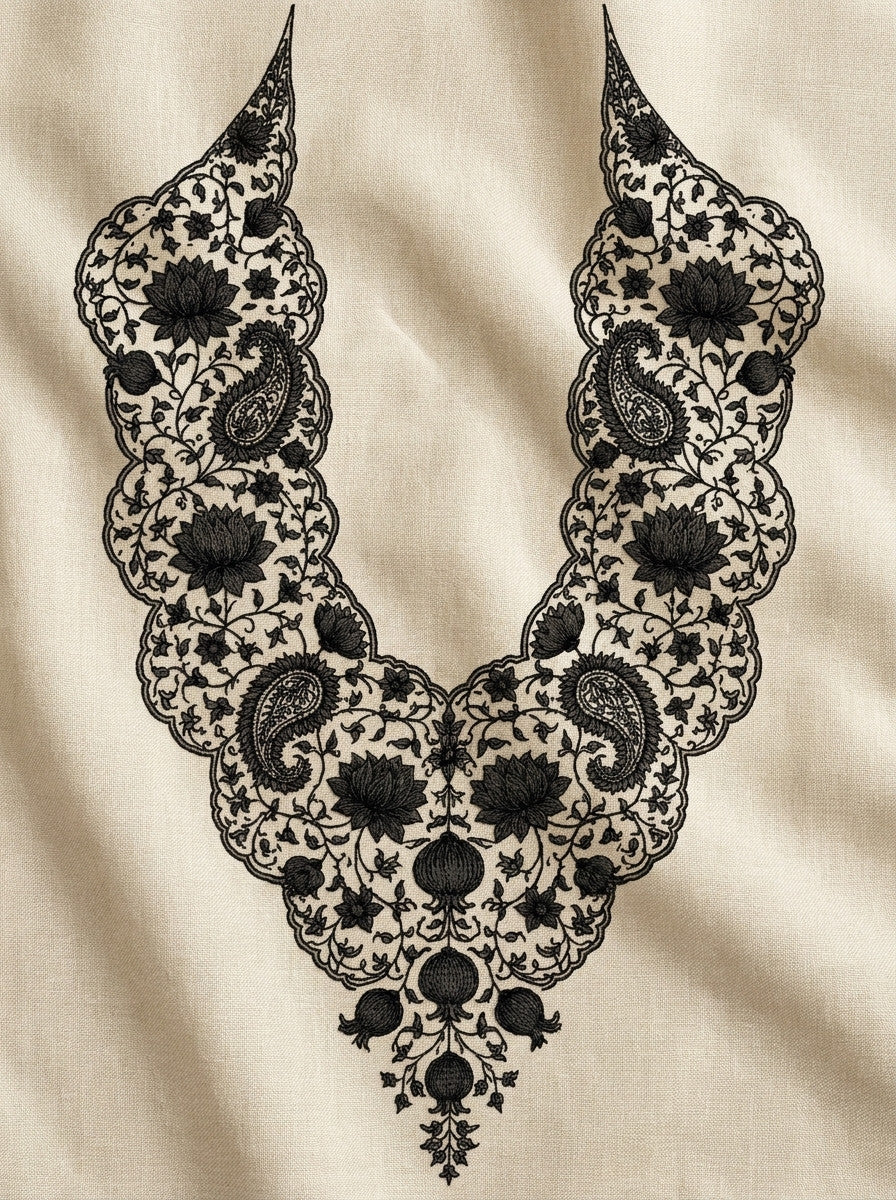 Mughal Blouse Neckline Motif Mughal from Mughal, Persian & Oriental Embroidery Book 4, a digital embroidery design reference for machine embroidery designs, embroidery patterns and garment placement ideas.