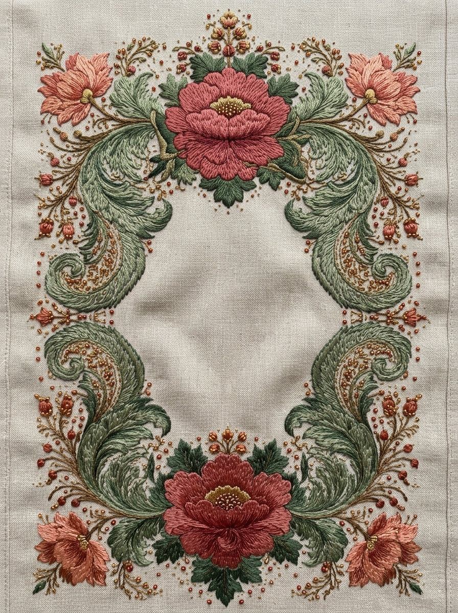 Mughal Decorative Label Frame Mughal from Mughal & Persian Garden Embroidery Book 2, a digital embroidery design reference for machine embroidery designs, embroidery patterns and frames and monogram spaces.