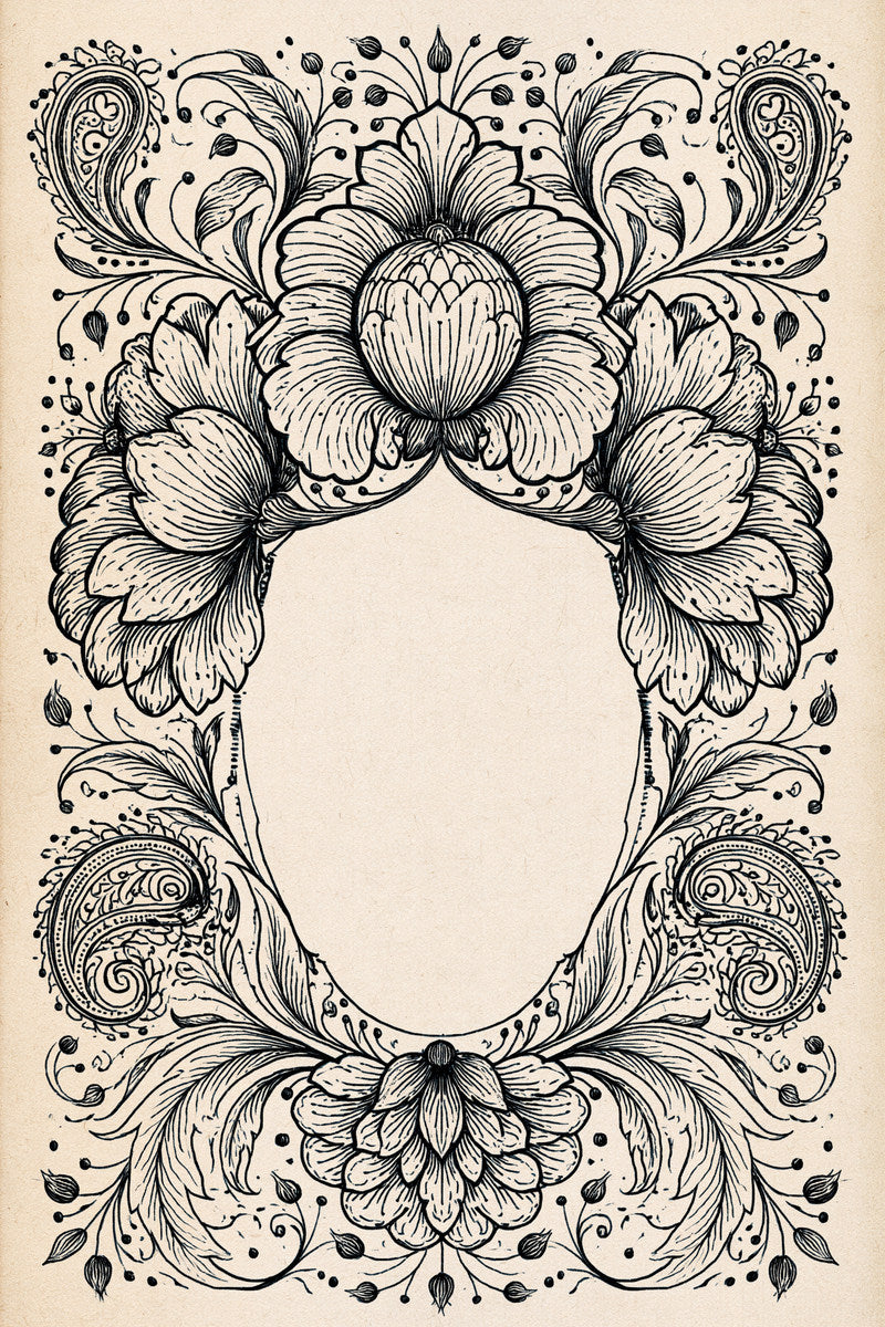 Mughal Floral Cartouche Mughal And from Mughal & Persian Garden Embroidery Book 5, a digital embroidery design reference for machine embroidery designs, embroidery patterns and frames and monogram spaces.