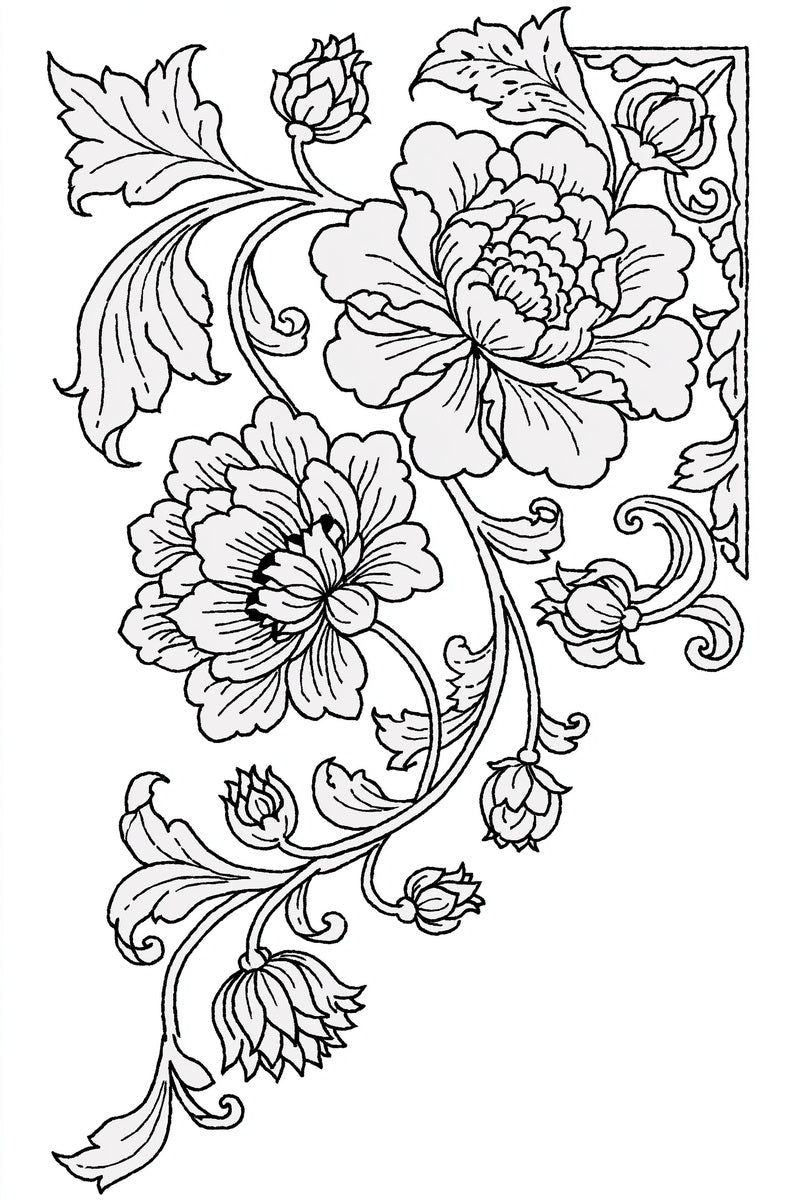 Mughal Floral Corner Mughal Persian from Mughal, Persian & Oriental Embroidery Book 2, a digital embroidery design reference for machine embroidery designs, embroidery patterns and corner embroidery.