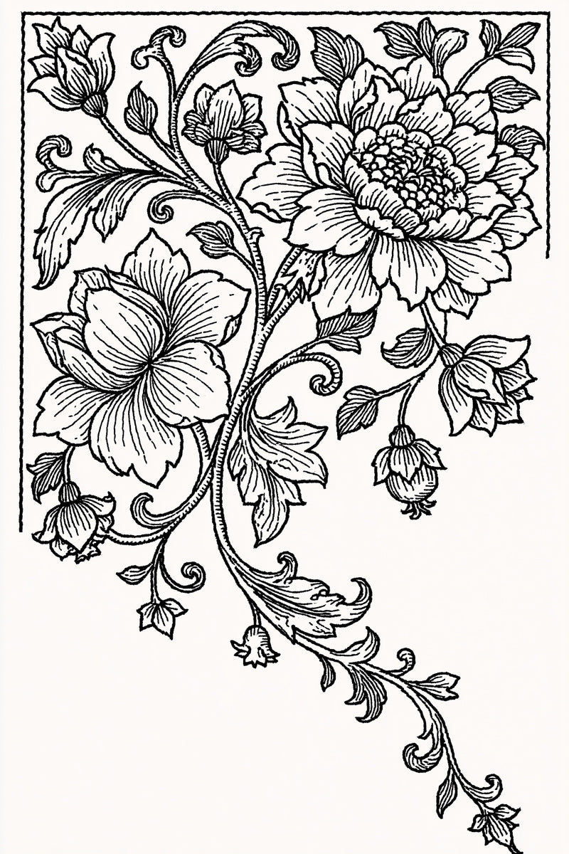 Mughal Floral Corner Mughal Persian from Mughal, Persian & Oriental Embroidery Book 4, a digital embroidery design reference for machine embroidery designs, embroidery patterns and corner embroidery.