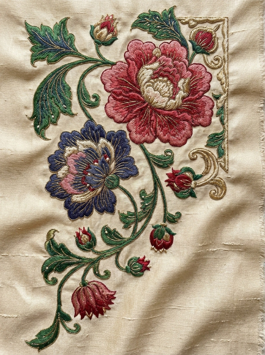 Mughal Floral Corner Mughal Persian from Mughal, Persian & Oriental Embroidery Book 2, a digital embroidery design reference for machine embroidery designs, embroidery patterns and corner embroidery.