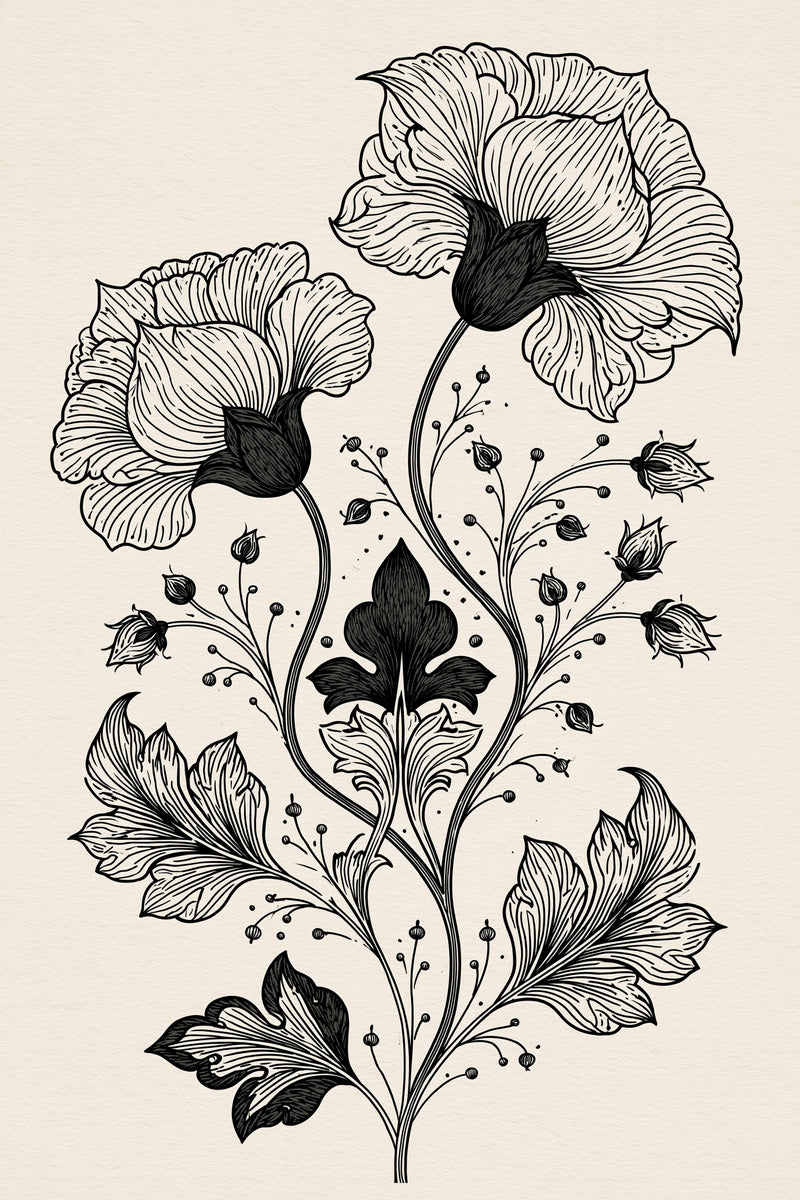 Mughal Floral Pair Mughal And from Mughal & Persian Garden Embroidery Book 2, a digital embroidery design reference for machine embroidery designs, embroidery patterns and botanical and floral embroidery.