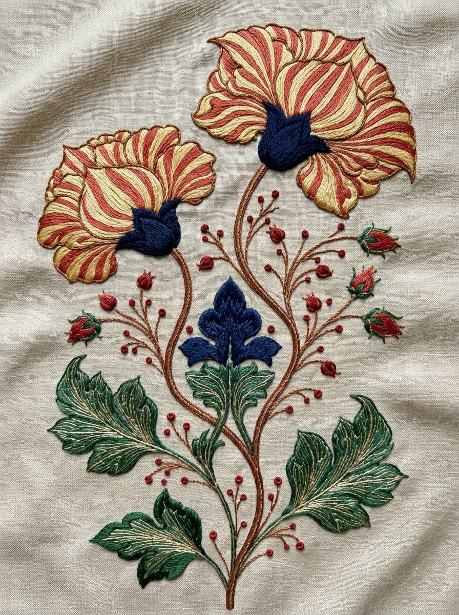 Mughal Floral Pair Mughal And from Mughal & Persian Garden Embroidery Book 2, a digital embroidery design reference for machine embroidery designs, embroidery patterns and botanical and floral embroidery.