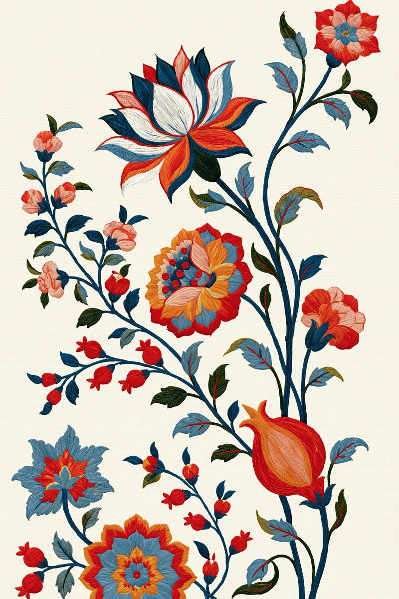 Mughal Garden Library Plate Mughal from Mughal, Persian & Oriental Embroidery Book 2, a digital embroidery design reference for machine embroidery designs, embroidery patterns and botanical and floral embroidery.