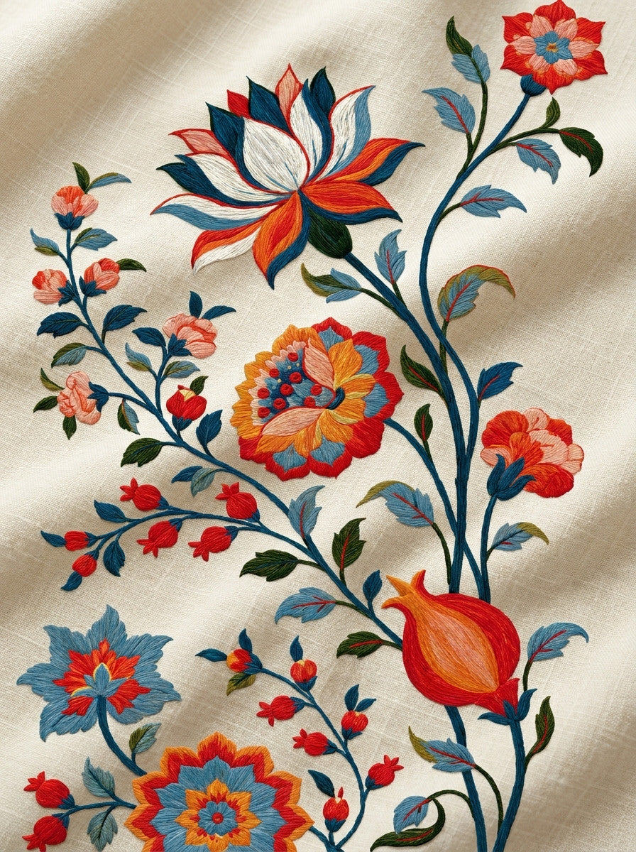 Mughal Garden Library Plate Mughal from Mughal, Persian & Oriental Embroidery Book 2, a digital embroidery design reference for machine embroidery designs, embroidery patterns and botanical and floral embroidery.