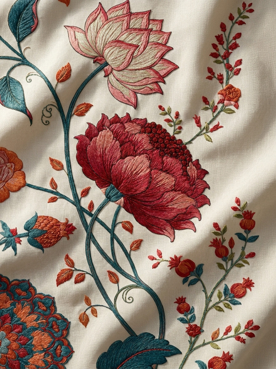 Mughal Garden Library Plate Mughal from Mughal, Persian & Oriental Embroidery Book 4, a digital embroidery design reference for machine embroidery designs, embroidery patterns and botanical and floral embroidery.