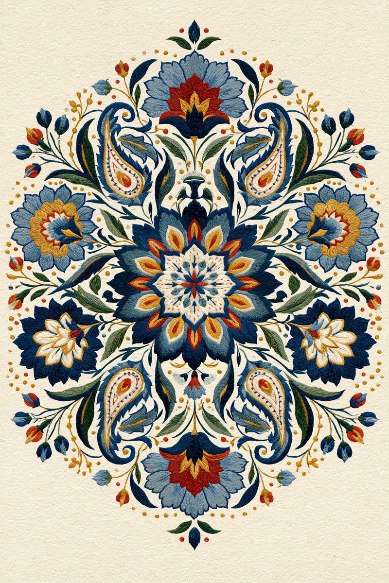 Mughal Garden Medallion Mughal from Mughal & Persian Garden Embroidery Book 4, a digital embroidery design reference for machine embroidery designs, embroidery patterns and botanical and floral embroidery.