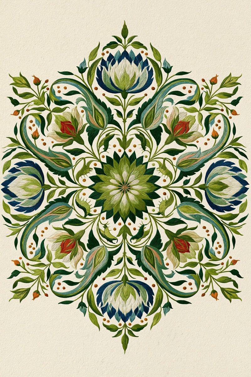 Mughal Garden Medallion Mughal from Mughal & Persian Garden Embroidery Book 6, a digital embroidery design reference for machine embroidery designs, embroidery patterns and botanical and floral embroidery.