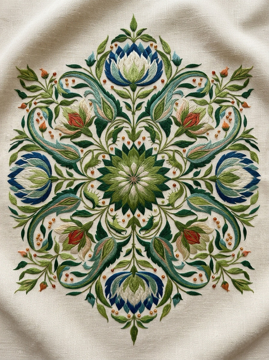 Mughal Garden Medallion Mughal Png from Mughal & Persian Garden Embroidery Book 6, a digital embroidery design reference for machine embroidery designs, embroidery patterns and botanical and floral embroidery.