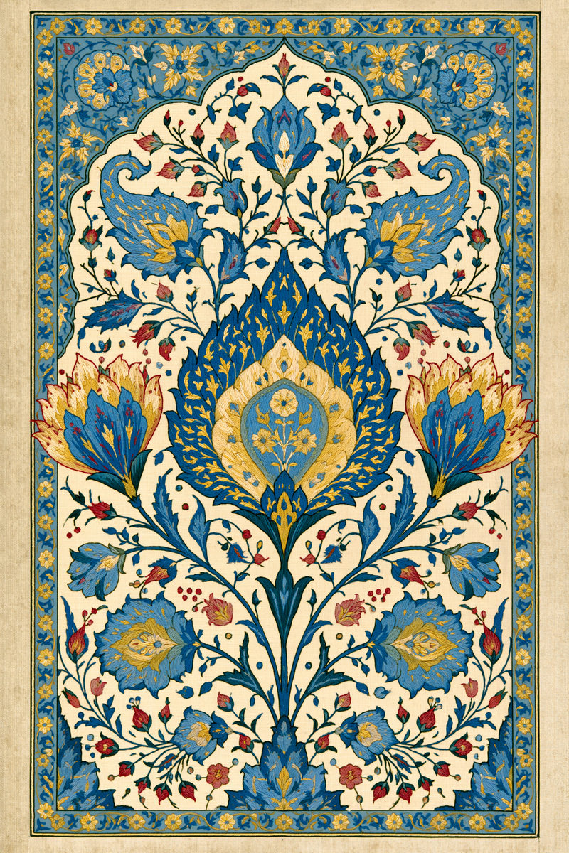 Mughal Persian Border And Cartouche from Mughal & Persian Garden Embroidery Book 3, a digital embroidery design reference for machine embroidery designs, embroidery patterns and border and edge embroidery.