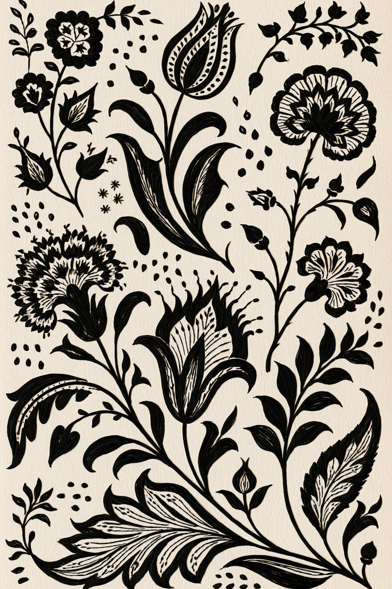 Mughal Persian Floral Library Plate from Mughal & Persian Garden Embroidery Book 5, a digital embroidery design reference for machine embroidery designs, embroidery patterns and botanical and floral embroidery.