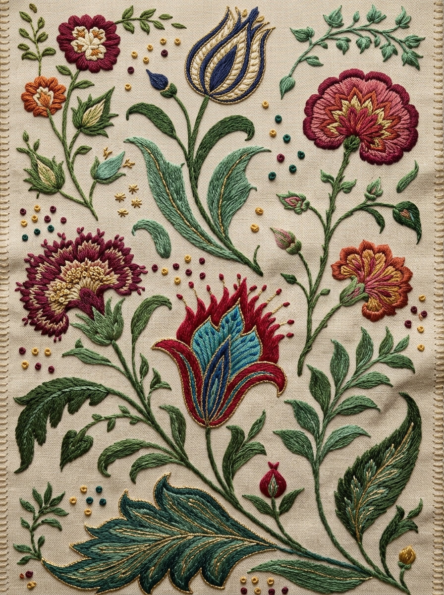 Mughal Persian Floral Library Plate from Mughal & Persian Garden Embroidery Book 5, a digital embroidery design reference for machine embroidery designs, embroidery patterns and botanical and floral embroidery.