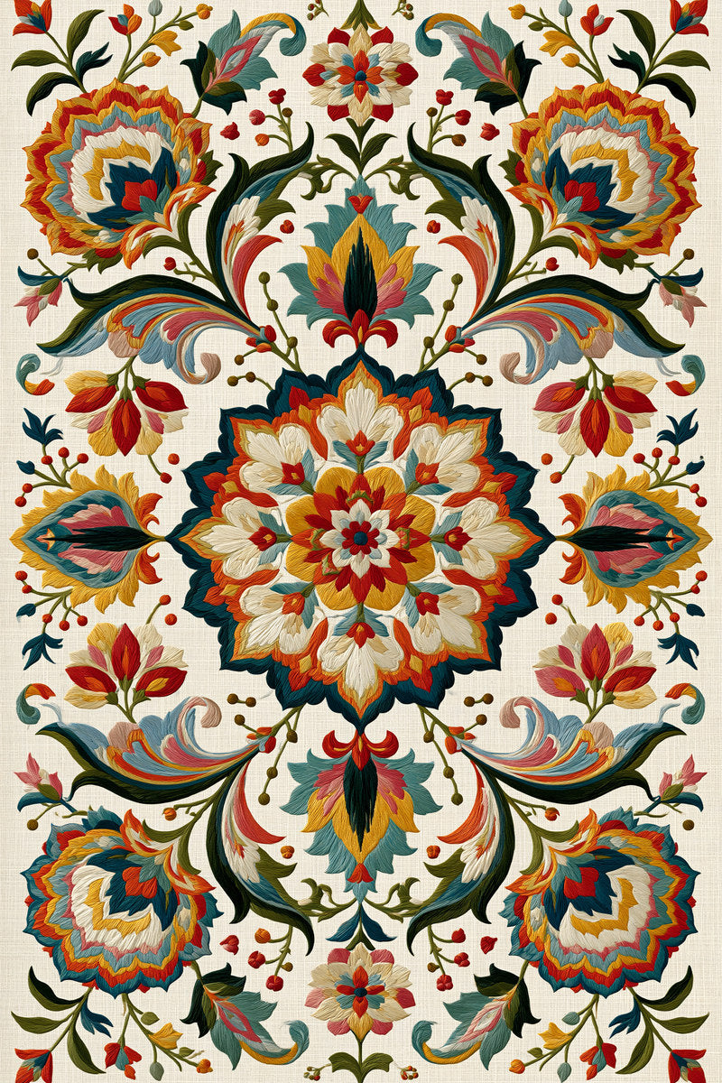 Mughal Persian Medallion Library Plate from Mughal & Persian Garden Embroidery Book 3, a digital embroidery design reference for machine embroidery designs, embroidery patterns and botanical and floral embroidery.