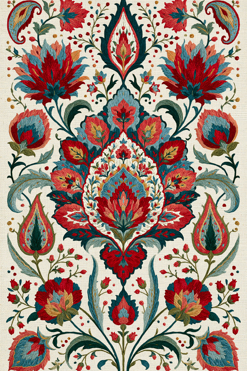 Mughal Persian Medallion Library Plate from Mughal & Persian Garden Embroidery Book 5, a digital embroidery design reference for machine embroidery designs, embroidery patterns and botanical and floral embroidery.
