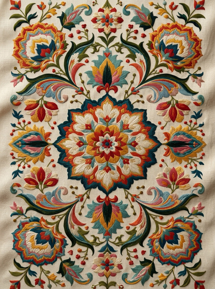 Mughal Persian Medallion Library Plate from Mughal & Persian Garden Embroidery Book 3, a digital embroidery design reference for machine embroidery designs, embroidery patterns and botanical and floral embroidery.