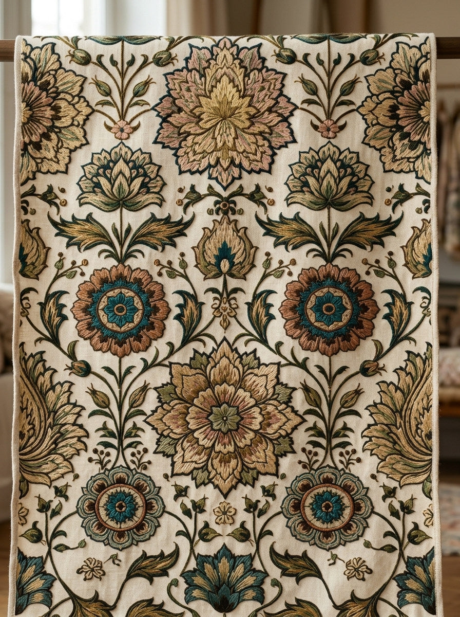 Mughal Persian Medallion Library Plate from Mughal & Persian Garden Embroidery Book 6, a digital embroidery design reference for machine embroidery designs, embroidery patterns and botanical and floral embroidery.