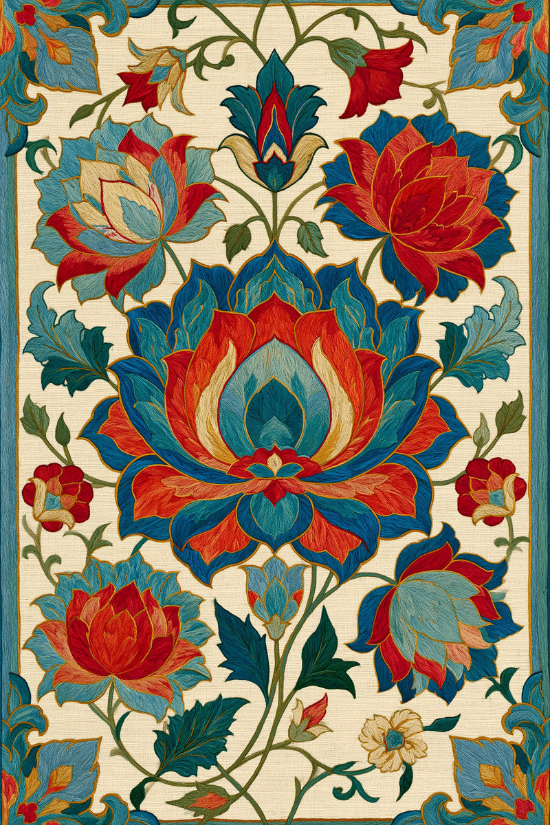Mughal Pillow Front Panel Mughal from Mughal, Persian & Oriental Embroidery Book 1, a digital embroidery design reference for machine embroidery designs, embroidery patterns and linen and home textile projects.