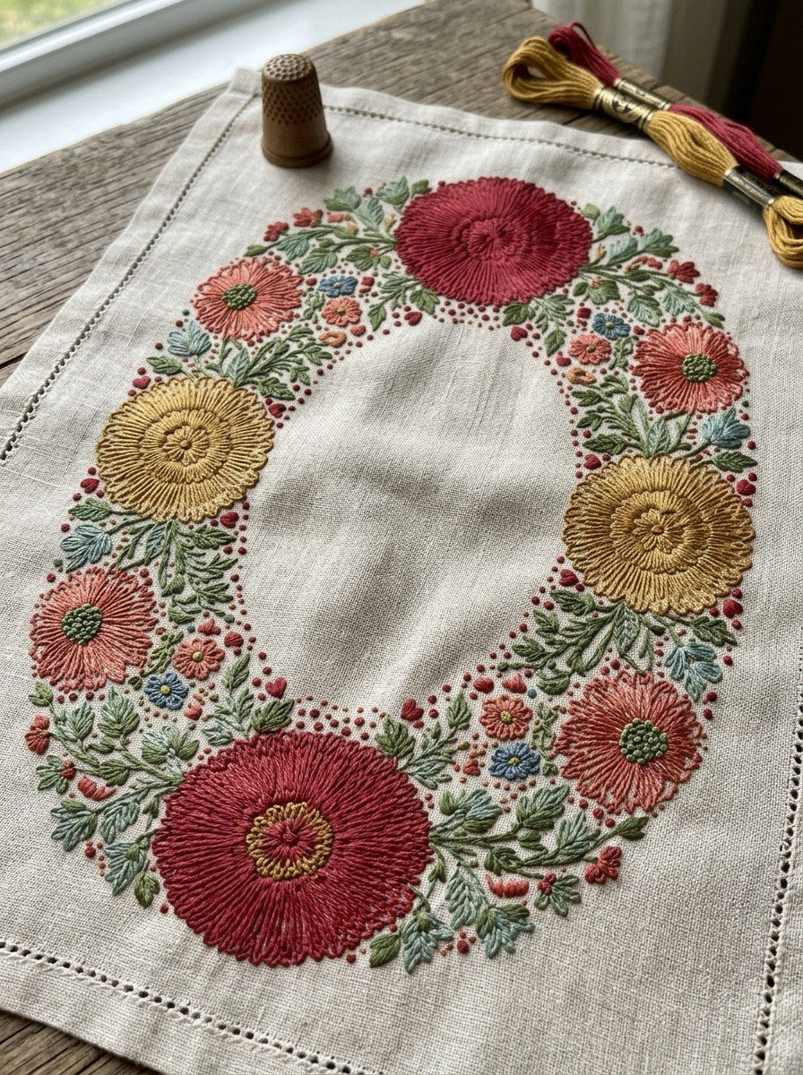 Naive Floral Frame Folk Redwork from Folk Redwork & Country Florals Book 1, a digital embroidery design reference for machine embroidery designs, embroidery patterns and frames and monogram spaces.