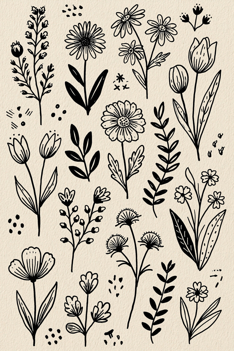 Naive Folk Botanical Library Plate from Global Folk Art Embroidery Book 2, a digital embroidery design reference for machine embroidery designs, embroidery patterns and botanical and floral embroidery.