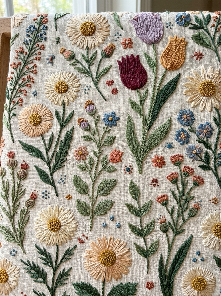 Naive Folk Botanical Library Plate from Global Folk Art Embroidery Book 4, a digital embroidery design reference for machine embroidery designs, embroidery patterns and botanical and floral embroidery.