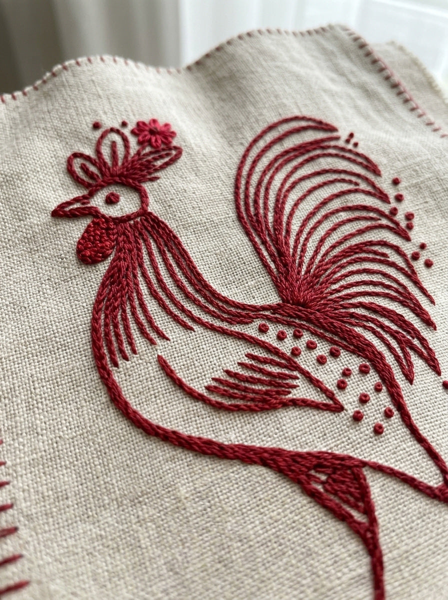 Naive Folk Rooster Motif Folk from Folk Redwork & Country Florals Book 1, a digital embroidery design reference for machine embroidery designs, embroidery patterns and botanical and floral embroidery.
