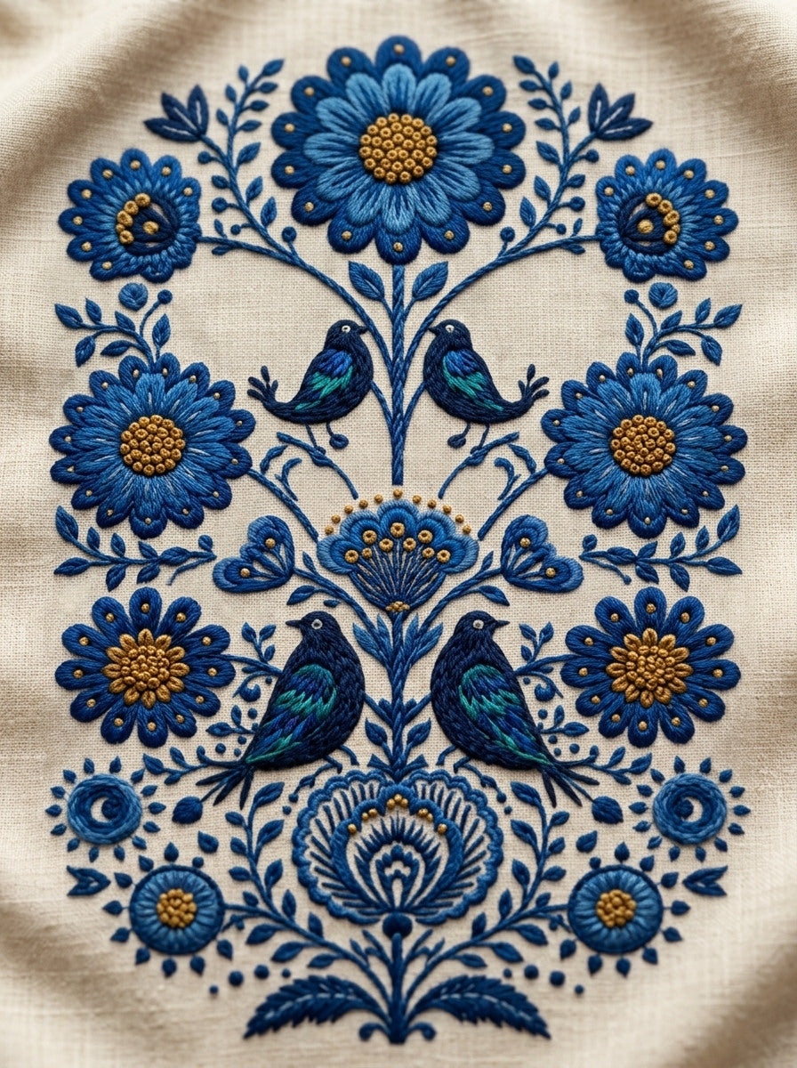 Naive Home Textile Folk Panel 02 from Global Folk Art Embroidery Book 4, a digital embroidery design reference for machine embroidery designs, embroidery patterns and embroidery design reference.