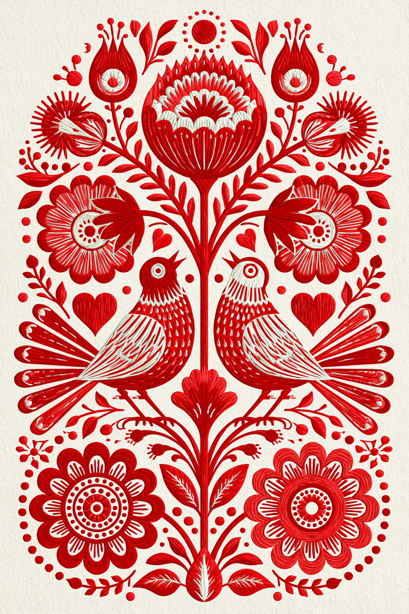Naive Home Textile Folk Panel from Global Folk Art Embroidery Book 3, a digital embroidery design reference for machine embroidery designs, embroidery patterns and embroidery design reference.