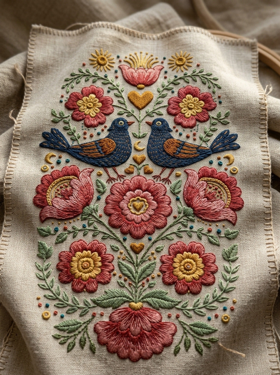 Naive Home Textile Folk Panel from Global Folk Art Embroidery Book 2, a digital embroidery design reference for machine embroidery designs, embroidery patterns and embroidery design reference.