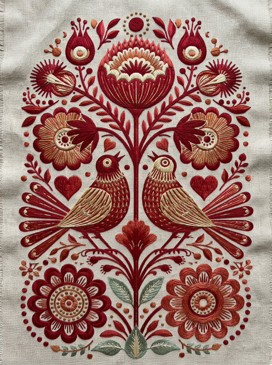 Naive Home Textile Folk Panel from Global Folk Art Embroidery Book 3, a digital embroidery design reference for machine embroidery designs, embroidery patterns and embroidery design reference.